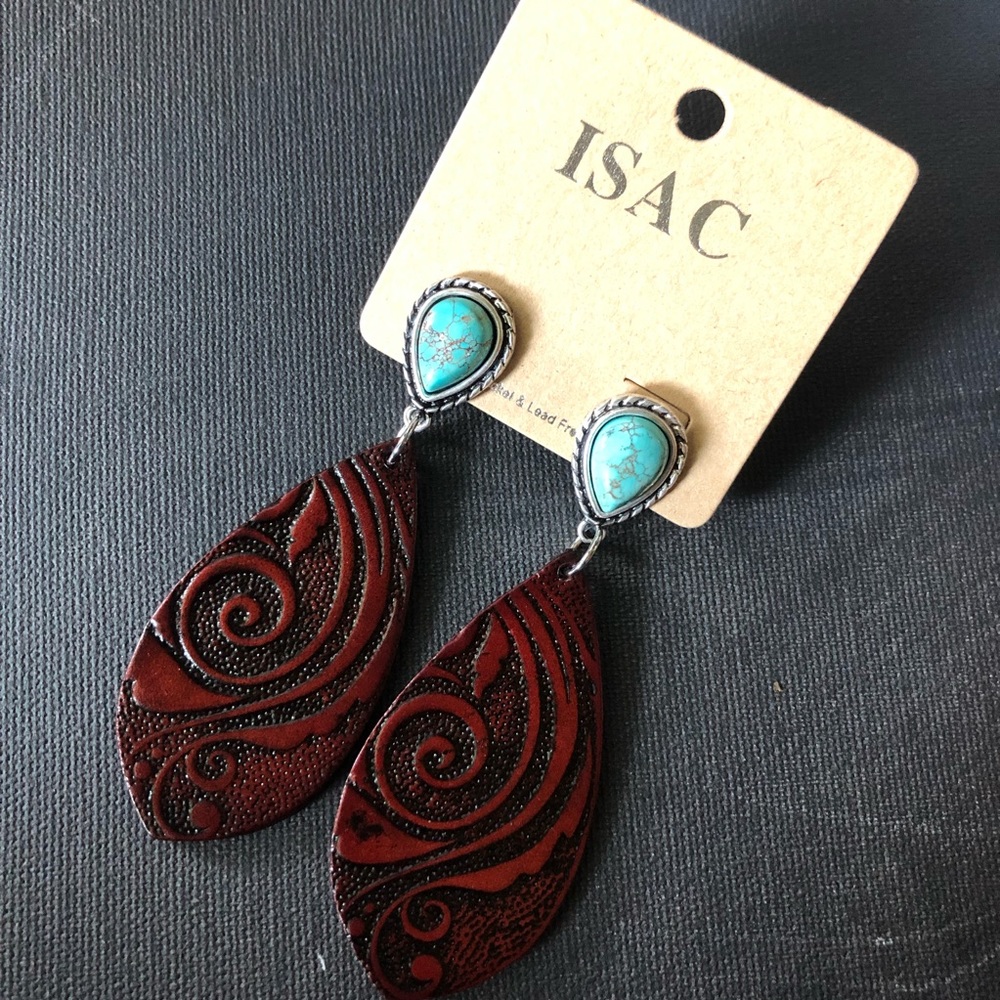 Leather + Natural Turquoise Post Earrings
